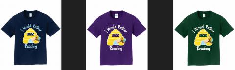 3 shirts in navy, purple, and green